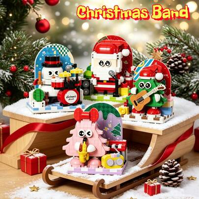 Christmas Band Building Blocks Series, ABS Material, Stage Band Matching, Perfect For Desktop Mini Decor, Gift Recommendation. Girls Gift, Christmas, Halloween, Carnival Party Gift.