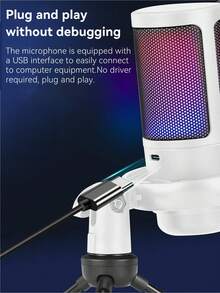 1個 USB 插頭 RGB 電競電容式麥克風，即插即用電腦麥克風，具備降噪、一鍵靜音、回聲音量控制、旋轉增益旋鈕，適用於直播、播客、遊戲、配音 - 白色 - 查看 10