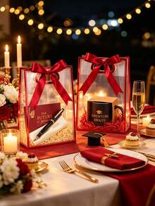 Red Rim Transparent Plastic Gift Bags, With Die-Cut Handle, Reusable PP Gift Bags, With Ribbon, Suitable For Graduation, Wedding, Bridal, Birthday,Christmas, And Wedding Anniversaries. Small Business,Christmas Lovers Gift,Christmas Gifts - Multicolor - View 4