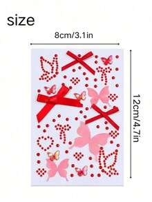 1 buah/1 set Stiker Wajah Tema Natal Tahun Baru, Stiker Wajah Pita Merah dengan Hiasan Berlian Imitasi, Stiker Wajah Kombinasi Hati & Bintang, Stiker Dekorasi Riasan Suasana Pesta Liburan Natal dengan Pinset Eksklusif - Merah - View 6