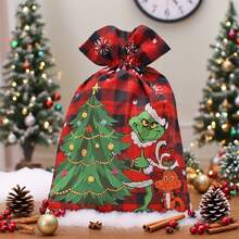 The Grinch Double Drawstring Gift Bag, Holiday Gift Storage, Candy Packaging, Suitable For Party Organizers Holiday Gift Giving Storage Scene Decoration Packaging Bag - A - View 6