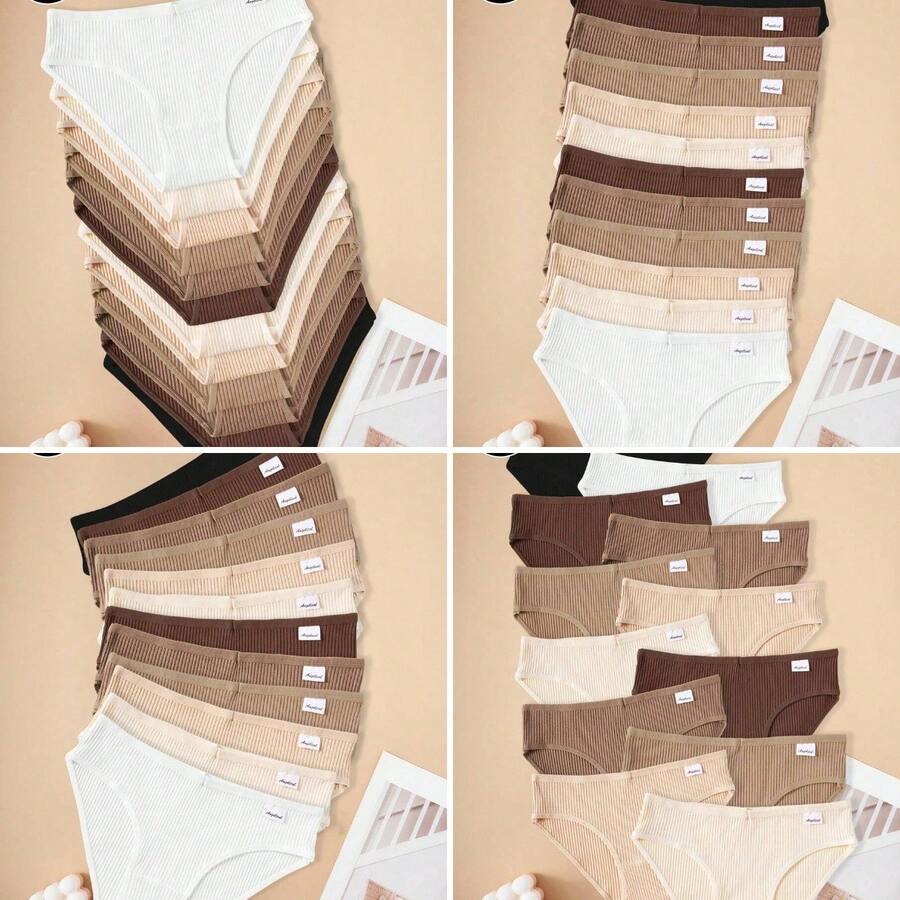 12 piezas/paquete Bragas de algodón puro para mujer - Bragas triangulares a rayas, suaves y cómodas, adecuadas para uso diario, - Albaricoque - Ver 1