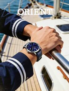 Oriental Men's Symphony III Automatic Mechanical Watch, Blue Sun Pattern Dial, Silver Scale And Hands, Blue Leather Strap, RA-AC0F06L10B - Silver - View 4