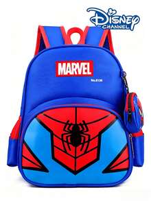 Disney Marvel Spider-Man Pattern Women's Fashion Casual Backpack, With Mini Coin Purse, Large Capacity Multi-Pocket Daily Use Bag, Adjustable Shoulder Strap Lightweight Shoulder Bag, Suitable For Daily Outings, Outdoor Hiking, Commuting Storage - Multicolor - View 3