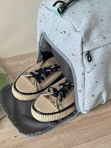 Starry Print Large Capacity Handheld Travel Bag, Thickened Sponge Handle With Adjustable Detachable Crossbody Shoulder Strap, Independent Side Shoe Compartment With Multiple Dry/Wet Separation Storage, Suitable For Women's Short Trips, Fitness Storage, Student Dorm, Short Business Trips, Weekend Getaways Portable Luggage Bag - Multicolor - View 8