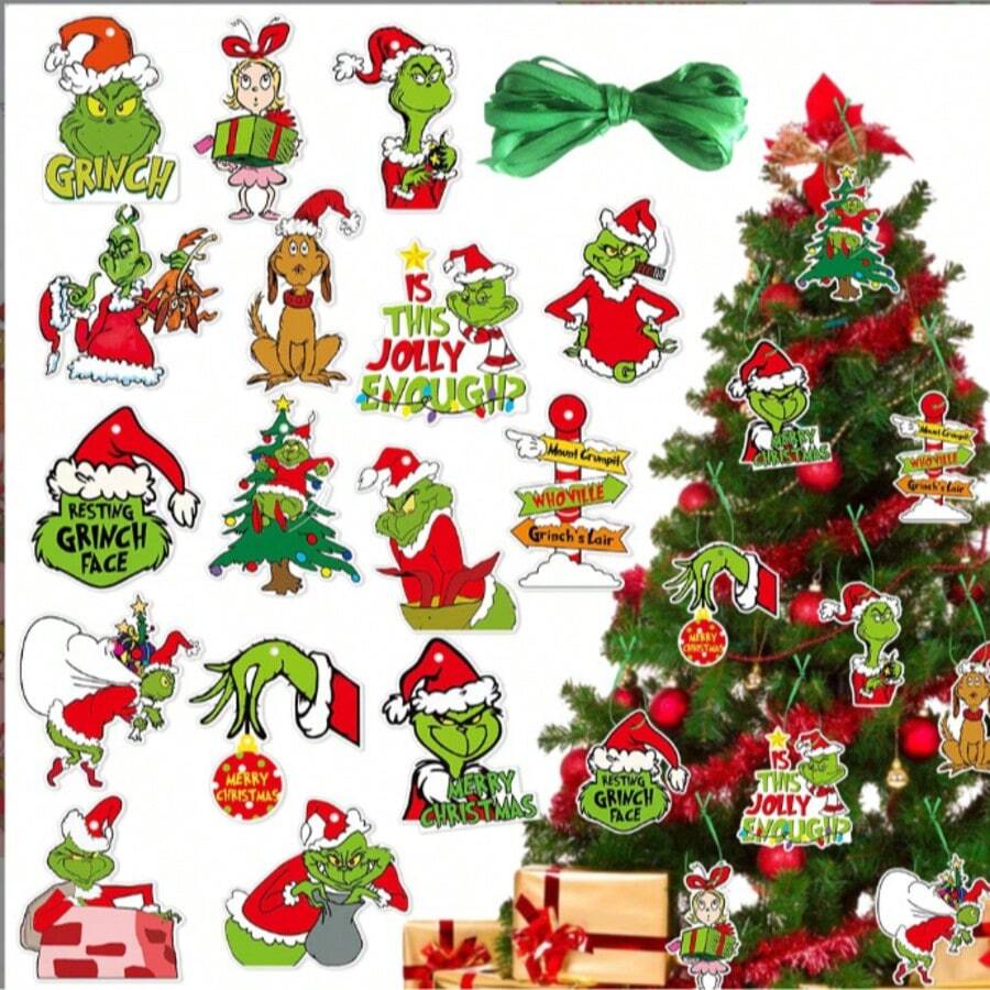 The Grinch Christmas Theme Party Hanging Decorations, Christmas Tree Ornaments, Christmas Hanging Decor - Multiple Styles - View 1