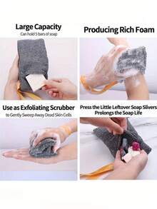 1/3 Pack Grey Mesh Soap Storage Bag, Unscented Frosted Soap Bag, Suitable For Shower And Bath, Reusable Foaming Soap Bag Accessory - Multicolor - View 4