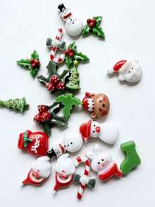 20pcs Random Mixed Christmas Santa Claus & Christmas Tree Nail Art Charms, 30pcs Random Mixed Christmas Style Nail Decorations, DIY Nail Art Design Green & Red Christmas Nails - Multicolor - View 3