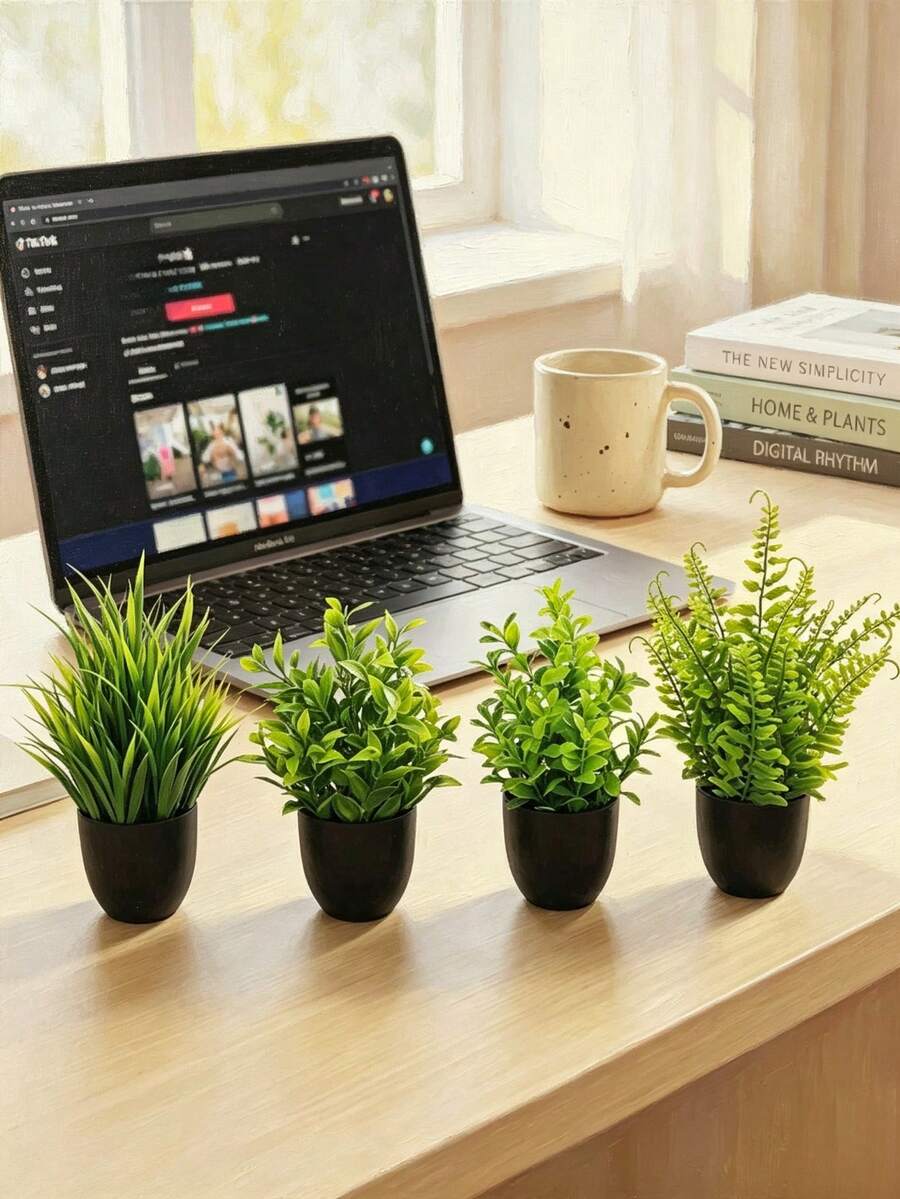 نباتات اصطناعية زهور مزيفة خضرة بونساي في أصيص أوكالبتوس اصطناعي نبات صغير في أصيص - متعدد الألوان - مشاهدة 1