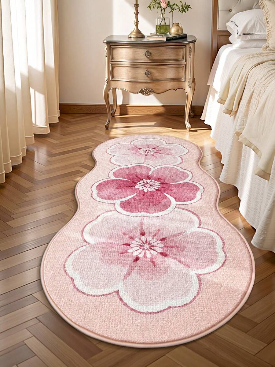 DAJIANG 1 buah Karpet Motif Bunga Merah Muda, Karpet Panjang untuk Dapur, Cocok untuk Kamar Mandi, Dapur, Luar Ruangan, Dalam Ruangan, Lorong, Kamar Tidur, Ruang Tamu, Alas Samping Tempat Tidur, Dapat Dicuci dengan Mesin, Mudah Dibersihkan, Alas Anti Selip, Karpet Dekoratif Kamar Tidur