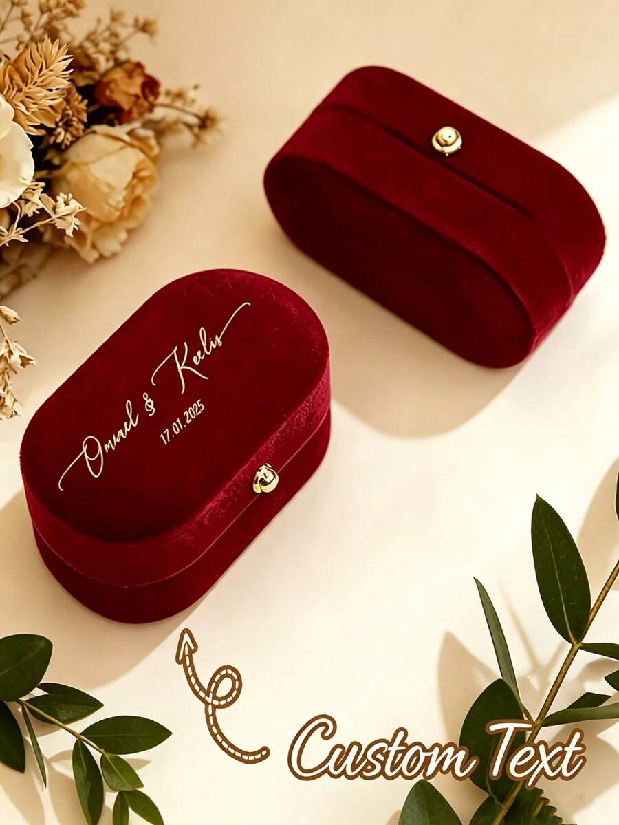 Customized Ring Box, Engagement Proposal Jewelry Box, Anniversary Gift With Customized Display Stand And Velvet Lining, Can Hold 2 Rings, Suitable For Wedding, Engagement, Proposal Jewelry Storage