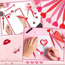 10 Heart-Shaped Ballpoint Pens For Valentine's Day, Available In Red, Pink, And Light Pink. 1.0 Mm Tip, Black Ink, Button Style. Gifts For Valentine's Day. - A - View 10