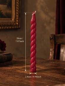 1 Piece French Red Long Taper Candle, Spiral Candle, Smokeless Soy Wax, Home Decor, Wedding, Romantic Dinner Decor, Party, Daily Use, Holiday Table Decor, Gift For Women - A - View 12