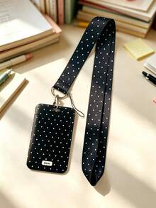 1 Set Polka Dot Pattern Fashionable Personalized Push-Pull Card Holder, Polka Dot Print Keychain Pendant Bag Charm, Student ID & Bus Card Protective Case, Suitable For Office Workers And Students Daily Use - Rectangle - View 9