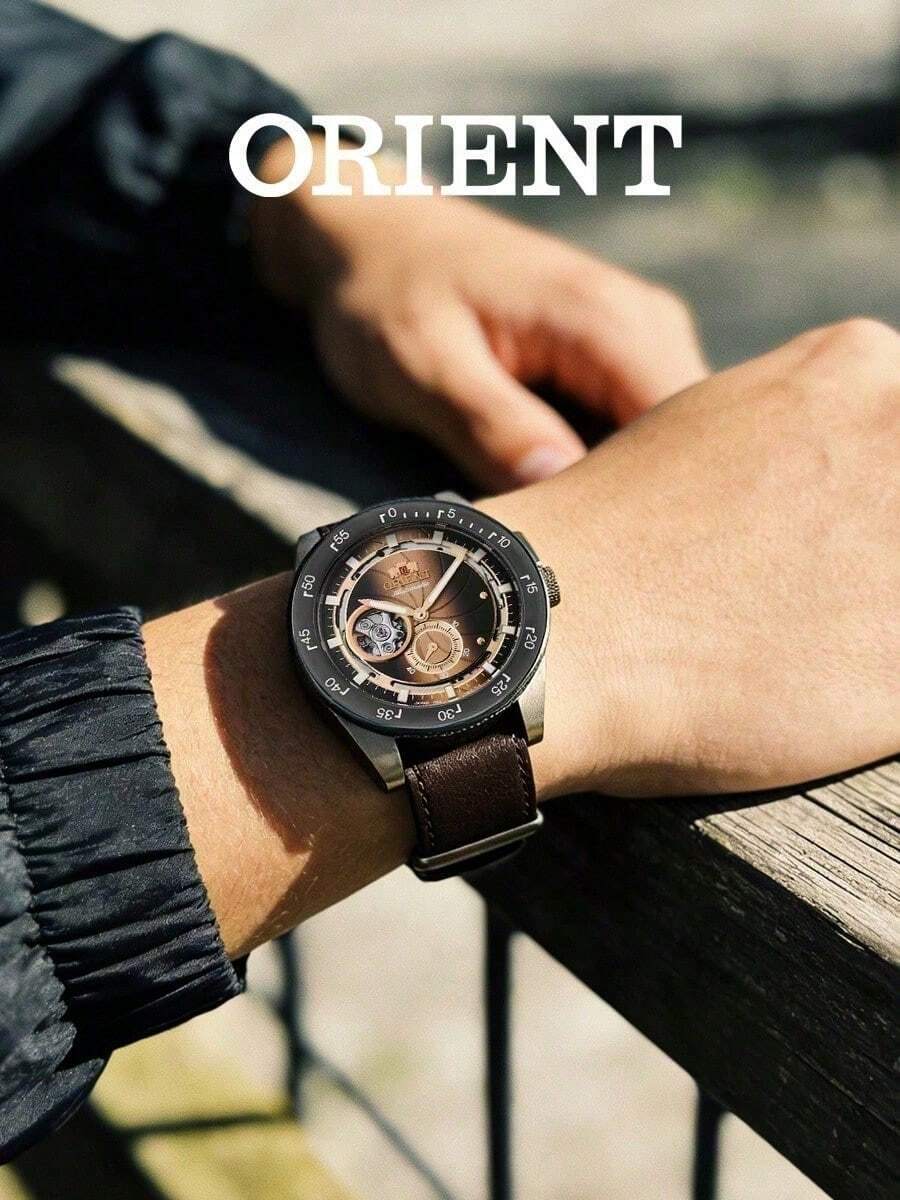 Orient Men's Retro Future Camera Automatic Mechanical Watch, Gradual Change Gold Hollow Heart Plate Small Seconds Waterproof RA-AR0204G00B - Silver - View 1