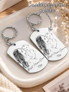 Custom Photo Pencil Sketch Family Dog Cat Portrait - Personalized Aluminum Keychain - Multicolor - View 1