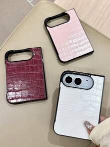 Luxury Smooth Crocodile Pattern Faux Leather Phone Case Compatible With IPhone Duo Fold Anti Drop Hard PC Protection Cover - Cherry Red - View 3