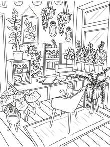 Cute Interior Designs Themed Coloring Book, Cozy Home Room Line Art, Potted Plants, Cats And Dogs, Healing Adult Leisure Doodle Coloring Book - Interior Design - View 3