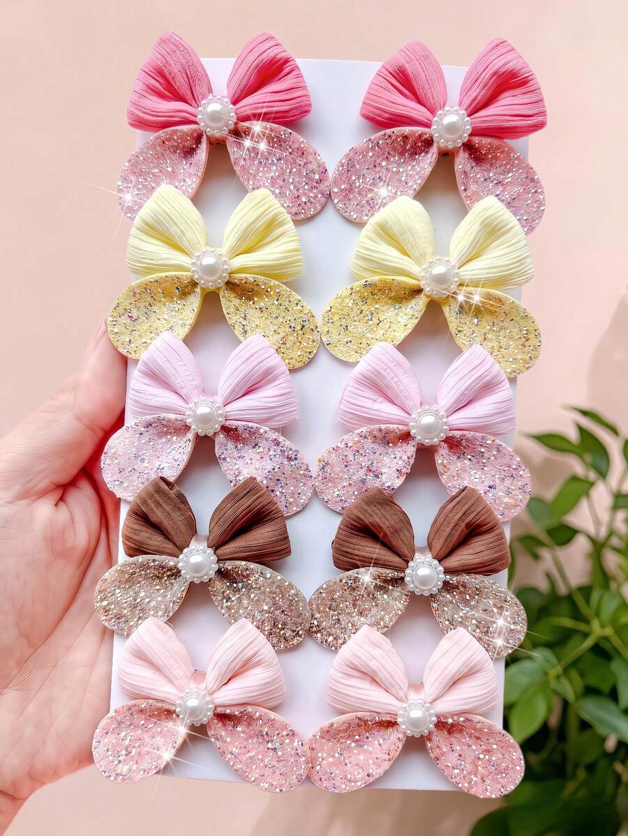 2/6/10pcs/Set Shiny Rabbit Ear Bow Hair Clips, Cute Sweet Hair Accessories - Suitable For Girls And Women, Applicable For Daily Wear And Vacation - Multicolor - View 1