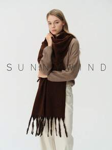 1pc Women's Solid Color Polyester Soft Skin-Friendly Warm Scarf For Daily Use - Rust - View 7
