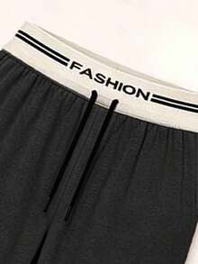 Women's Plus Size Straight Leg Casual Pants, Fashion Patchwork Contrast Color Double Waistband, Loose Fit Drawstring Knit Pants, Suitable For Streetwear - Black - View 4