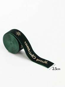 1pc Christmas Holiday Ribbon, Velvet Gold Foil Bowknot Print, Satin Ribbon Christmas Tree Decoration Scene Arrangement, Gift Box Decorative Ribbon - Multicolor - View 2
