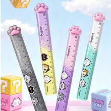 1pc Pixel Cat Paw 15cm Transparent Ruler, Highly Attractive Student Measuring Drawing Wavy Scale Ruler - Multicolor - View 2