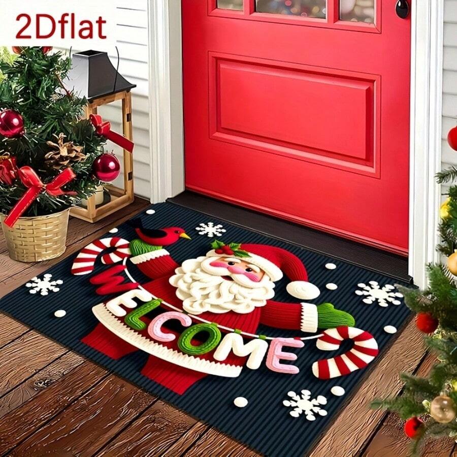 1 PC Santa Claus Decorative Welcome Mat | Suitable For: Various Rugs, Interior Decor, Floor Mats, Bedroom Rugs, Kitchen Mats, Home Decor, Entryway Mats, And Bathroom Mats. An Ideal Christmas Gift; Perfect For Christmas And Winter Decor. - A - View 1