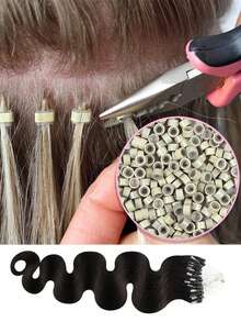 nunify Hair Extention Tool Kits,100Pcs Silicone Lined Micro Links Beads 1pc Remove Pliers 1pc Crochet Needle 1pc Loop Needle Threader Pulling Hook Micro Silicone Rings Bead Device Hair Extension Tools Accessory - 1 Set - View 8