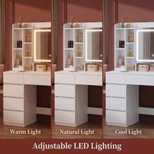 HaluPeit Dressing Table With LED Mirror And Storage Compartments, 8 Drawers For Large Capacity, 120cm White Bedroom Dressing Table. - White - View 2