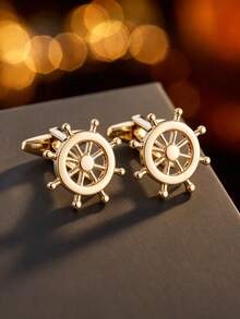 1 Pair New Ship Wheel Design Men's Cufflinks, French Shirt Cufflinks, Men's Wedding Business Daily Accessories - Yellow Gold - View 4