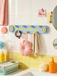 5/1pc Dopamine Style Plastic Rectangular Wall Mount Hook Rack With Colorful Round Bead&Letter Print Detail,Multi‑Hook Hanging Holder,Decorative Wall Hanger,Suitable For Daily Home Organization,Entryway,Bathroom, Bedroom, All‑Season Indoor Decor Use - Multicolor - View 3