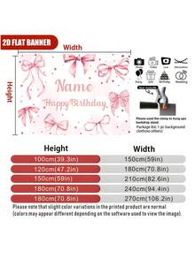 1件可客製化姓名粉色蝴蝶結生日背景布，玫瑰金亮片閃粉，新娘派對裝飾攝影橫幅，乙烯基材質，可重複使用，個性化禮物，優雅牆面裝飾 - 粉色 - 查看 6
