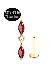 1pc ASTM-F136 Titanium Flat Back Stud Earrings Lip Stud Internally Threaded Clear CZ Labret Monroe Cartilage Rook Conch Tragus Piercing Jewelry - Star - View 17