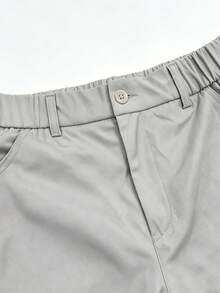 Hidkat Men's Solid Color Multi-Pocket Cargo Wide Leg Pants, Elastic Waistband Casual Straight Leg Long Trousers - Light Grey - View 3