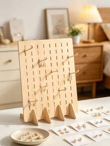 Vertical Wooden Pegboard Display Stand With Removable Hooks, Desktop Earring Jewelry Display Board, Multi-Functional Desktop Stationery Tool Storage Rack, Customizable DIY Display Panel, Suitable For Booth And Desktop Decoration - Multicolor - View 3