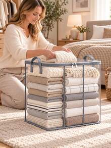 Foldable Storage Box With Handle, Zipper Storage Box, Suitable For Bedding, Clothing, Blankets, Home Bedroom, Dorm Space, Also As Laundry Basket Storage Box, Bedroom Decor, Back To School Storage Box - Multicolor - View 7