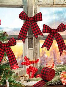 2/1 Roll Christmas Ribbon, Red & Black Buffalo Plaid Ribbon, Christmas Packaging Ribbon, Suitable For Wreath Making, Gift Decoration Packaging, Handmade Bow DIY, Christmas Home Decor, Room Decoration, Adding Christmas Atmosphere - Fabric Strap - View 6