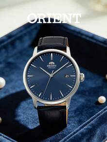 Orient Men's Modern Automatic Mechanical Watch, Deep Blue Dial, Silver Case, Black Crocodile Leather Strap, 100m Water Resistant, RA-AC0E04L19B - Silver - View 7
