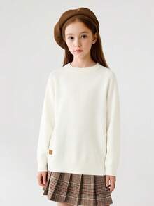 Balabala Tween Girl Knit Pullover Sweater Soft Cozy Jumper Casual Top For Boys Girls Winter Daily Wear - White Tone - View 1