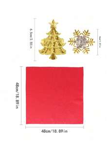 8pcs/Set Christmas Red Cloth Napkins And Christmas Snowflake Christmas Tree Napkin Rings, Suitable For Christmas, Parties, Weddings, Dining Table Decorations - Multicolor - View 4