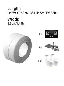 Strip Perekat PVC, Pita Segel Tahan Air dan Anti Jamur untuk Toilet, Wastafel, Meja Dapur, Pelindung Celah Sambungan Sudut Dinding Kamar Mandi - Putih - View 5