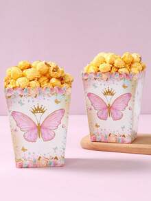20pcs Pink Butterfly Crown Pattern Popcorn Boxes, Paper Packaging Boxes For Fries, Candy, Snacks, Birthday Party, Wedding Banquet, Graduation Party, Valentine's Day, Mother's Day, New Year Dessert Table Decoration, Multi-Purpose Snack Container, Fries Box, Candy Storage Box, Dessert Baking Packaging Container, Party Gift Packaging Box, Table Atmosphere Decoration Prop, Party Snack Storage Container, Baking Bread Packaging Box, Holiday Gift Packaging Ornament, Party Decoration Supplies - Multiple Styles - View 6