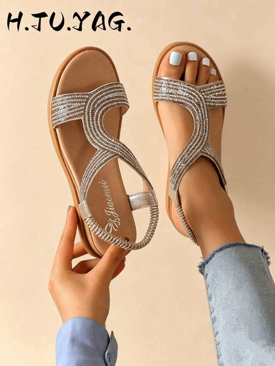 Sandalias de plataforma y cuña con estilo de hada, cómodas para el verano, con rhinestones y punta abierta, esenciales para viajar