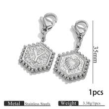 1pc Stainless Steel Gold Plated Hexagonal Letter Charm With Lobster Clasp, Alphabet Heart Pattern Pendant, DIY Keychain Bag Charm Accessories - one-size - View 7