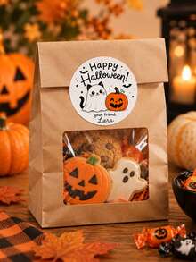 Personalized Halloween Stickers | Customized Name Halloween Gift Labels | Trick Or Treat Party Favor Stickers | Candy Bag Seal Stickers | Customizable Name Candy Bag Stickers | Customized Party Favor Stickers - Multicolor - View 2