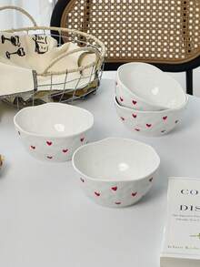 1pc/2pcs/4pcs Korean Ins Style Hand-Painted Small Heart Love Ceramic Handmade Bowl, Highly Attractive Cute Pattern Bowl, Daily Dessert Bowl, Ice Cream Bowl, Fruit Salad Bowl, Home Rice Bowl - View 3