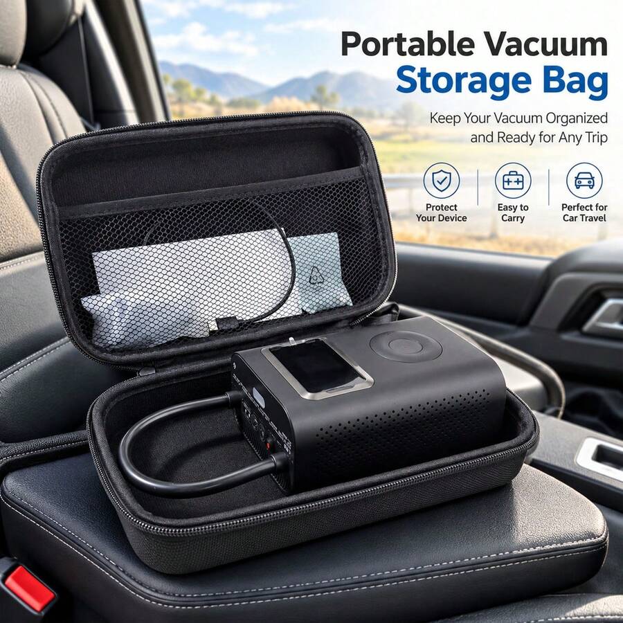 Eva Air Compressor Storage Bag, Hard Shell Carrying Case For Tire Inflator, Portable Organizer Case For Air Pump, Hoses, Cables And Accessories, Protective Travel Bag - Black - View 1