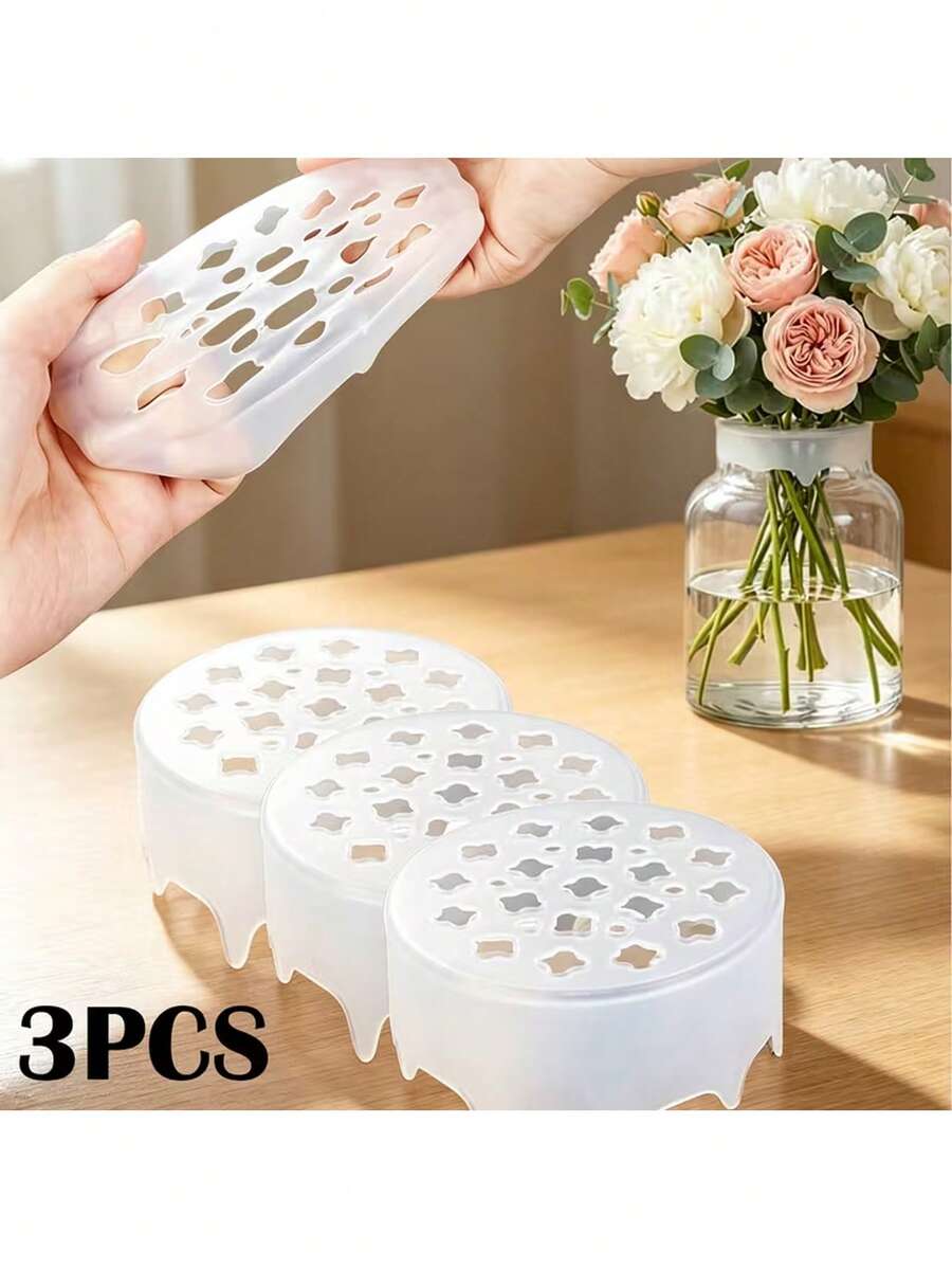 3pcs Silicone Floral Grid, Flexible Stem Holder, Suitable For Square And Round Vase Openings, Waterproof And Reusable, Convenient For Floral Arrangements, Ideal For Weddings, Parties And Daily Home Decor - Multicolor - View 1