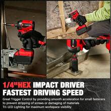 TORPOW Brushless Cordless Impact Driver, Max Torque 300N.M, 0-3600RPM Adjustable No-Load Speed, 3-Ring LED Work Light, Handheld Wireless Electric Screwdriver, Suitable For Car Repair, Furniture Installation And Bolt Fastening - Red - View 9
